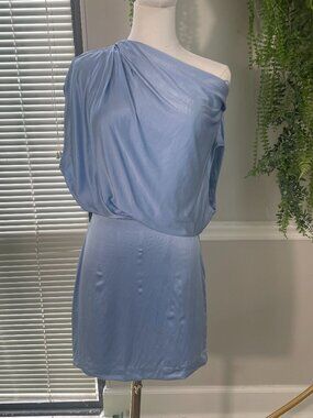 The Sei | Dresses | The Sei Asymmetric Draped Mini Dress Blue Pleated |  Poshmark